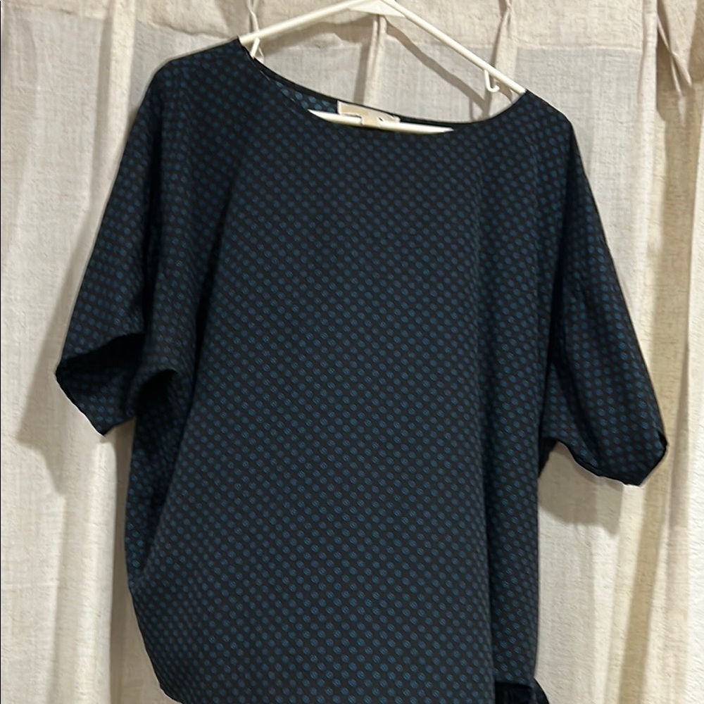 Michael Kors Black and Blue Dolman Sleeve Boxy Blouse
